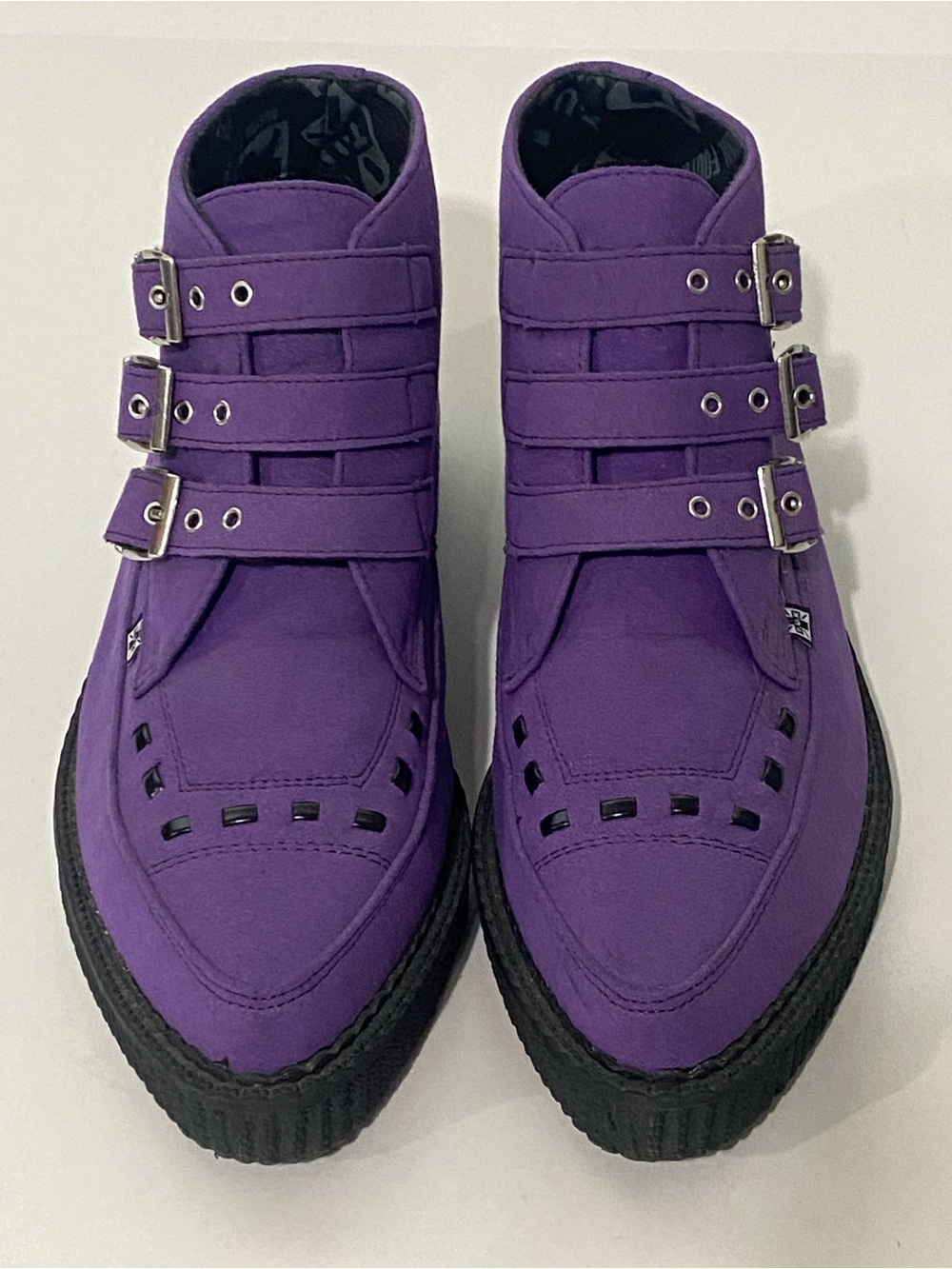 T.U.K. Purple Triple Buckle Pointed Creepers Men 7 Women 9 NWOT Goth Punk - Picture 2 of 12